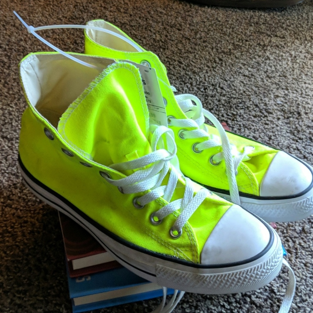 Neon Yellow high top Converse